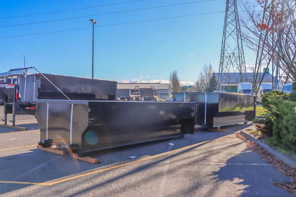 Roll-off dumpster ready for waste disposal at job site for Cleanout Dumpster Rental in South Monrovia Island